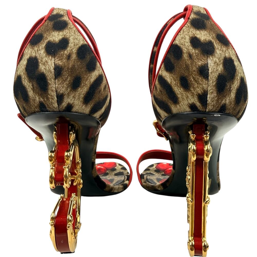 Dolce & Gabbana Exclusive Baroque Leopard Cherries Sandals Brown Size 39 - Picture 5 of 10